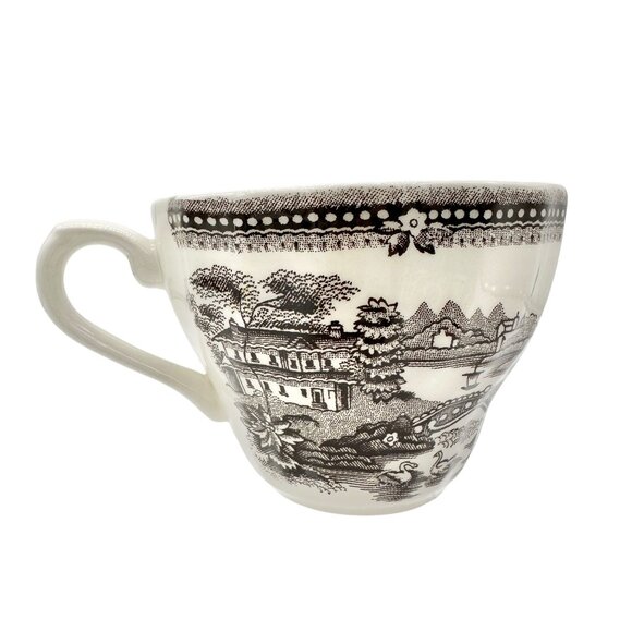 Churchill Cup and Saucer Set White with Brown Landscape and Floral Scene - Picture 6 of 10